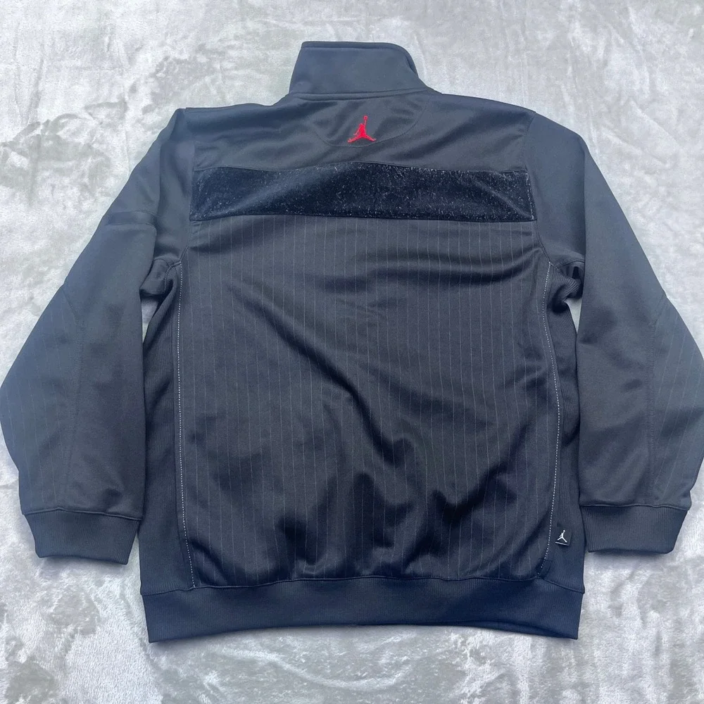 Jordan Track‎ Jacket Full Zip Black Pinstripe Velvet Logo Mens Large Grunge Boho